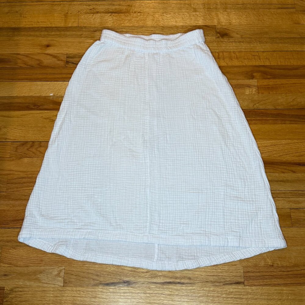 J Jill Midi Skirt Womens S Gauze White 100% Cotton Pull On High Low Coastal Chic
